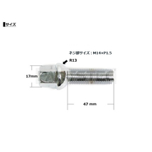 アウディ フォルクスワーゲン メッキ ホイール ボルト ロングボルト ラグボルト 20本 首下47mm M14 P1.5 球面 R13 17HEX /7-103x20 LC_画像2