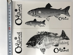 オーランド『 Oland』 ロゴ ステッカー　魚柄　魚拓柄　台紙サイズ( 10×22.5cm)　2種2点　送料無料
