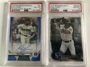 2枚セット KYLE LEWIS RC auto & bowman 1st 2020 bowman sterling blue refractor auto 2016 bowman draft PSA10 Mariners マリナーズ