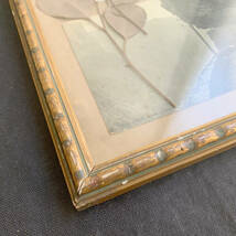 フランス 1900-20s 木製 25.5cm フレーム 額縁 ガラス コラージュ ポストカード ポスター ドライフラワー ヴィンテージ アンティーク_画像6