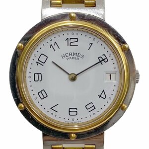  Izumi shop 24-677[ goods with special circumstances ] Hermes Clipper quarts clock Date display date stainless steel combination ka ramen z for man 