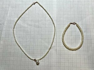  catch metal fittings K18 stamp pearl necklace ( approximately 40.) bracele ( approximately 19.) set pearl accessory secondhand goods 