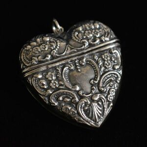  античный оригинальный серебряный /Silver/ серебряный печать есть большой гравюра серебряный Heart. Rocket подвеска с цепью / очарование кейс для лекарств тоже подлинный товар гарантия 19 век 
