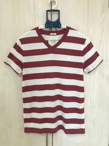 Abercrombie & Fitch アバクロ Tシャツ 半袖 ボーダー シャツ Vネック 半袖Tシャツ