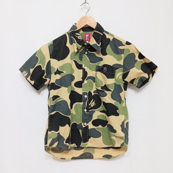 初期 A BATHING APE APE エイプ サルカモ カモフラ 迷彩 半袖シャツ サイズXS コットン 日本製 90s 00s OLD