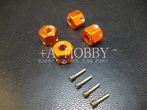 ▲GPM TAMIYA タミヤ GF01 CC01 CR01 TA02 TA03 TT02 TT01 アルミ ホイール ハブ 12mm ｘ 10mm 4個 一台分 オレンジ 新品