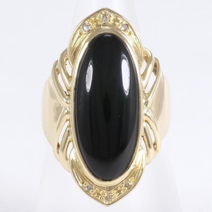 K18YG ring ring 10 number onyx diamond gross weight approximately 6.4g used beautiful goods free shipping *0338