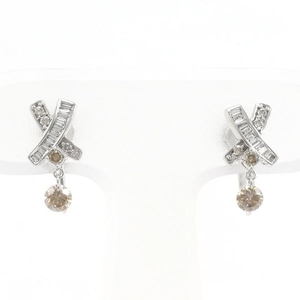 K18WG earrings Brown diamond 0.10 ×2 diamond gross weight approximately 2.2g used beautiful goods free shipping *0315