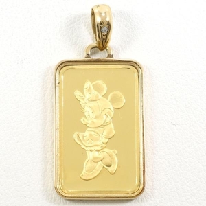  Disney Minnie Mouse in goto золотой K24YG K18YG подвеска с цепью diamond 0.01 полная масса примерно 7.1g б/у прекрасный товар бесплатная доставка *0315