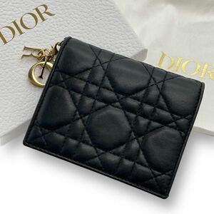 【箱付き 美品】Christian Dior クリスチャン ディオール カナージュ 折財布 ブラック 黒 2つ折り キルティング