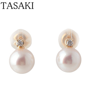 tasaki diamond жемчуг серьги Akoya жемчуг 6.7mm 0.02ct 750YG новый товар с отделкой TASAKI Tasaki Shinju [17161]