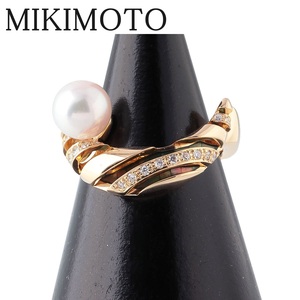  Mikimoto жемчуг кольцо с бриллиантом ракушка Akoya жемчуг 7.3mm 0.16ct примерно 12 номер K18YG новый товар с отделкой MIKIMOTO[17075]