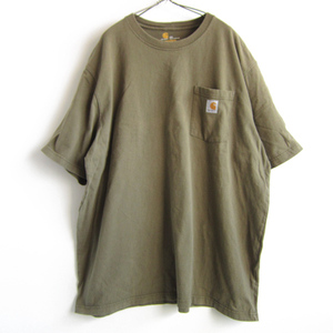 carhartt/カーハート/k87/クルーネック/ポケット付き/半袖Tシャツ/緑系【2XL】片ポケ/ポケT/ビッグシルエット/大きいサイズ/D142-01-0017W