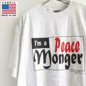 新品 90s I'm a Peace Monger 半袖Tシャツ 杢グレー系 XL ONEITA オニータ コットン 丸胴 丸首 デッドストック D146-01-0002ZVW