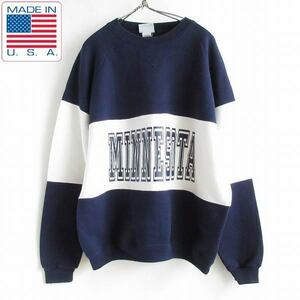 90's/USA製/Velva Sheen/MINNESOTA/カレッジ/スウェット/紺系×白【XL】ベルバシーン/トレーナー/アメリカ製/ビンテージ/D143-13-0002XVW