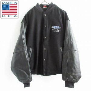 90s USA製 UNION LINE 袖レザー スタジャン 黒 Lサイズ程度 AMFA 飛行機保険組合 企業物 ブラック ビンテージ D149-18-0023ZVW