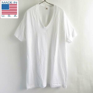 新品 80s USA製 フルーツオブザルーム 無地 Vネック 半袖 Tシャツ 白 XL ブランク アメリカ製 ビンテージ デッドストック D149-01-0002ZV