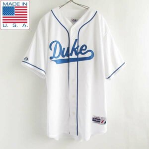 新品 USA製 Duke 大学 ベースボールシャツ 白系 XL カレッジ物 Majestic ユニフォーム デッドストック アメリカ製 D149-04-0014
