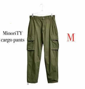 【MinoriTY】ワイドカーゴパンツ M-65 ミリタリーパンツ ワイドパンツ カーキ 裾ドローコード メンズ 綿100% 