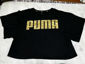 美品！プーマ　PUMA 　レディースTシャツ　ショート丈　 L サイズ　黒　金　ブラック　ゴールド 半袖 Tシャツ 