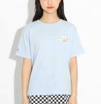 ラスト　新品　PINK-latte【コットン100％/毛玉になりにくい】チケットプリントＴシャツ　ライトブルー(091)　16(160cm)　定価980円_画像4