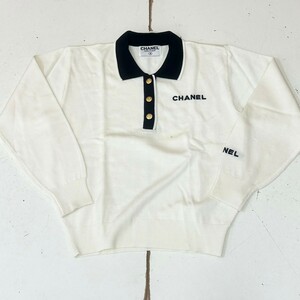 CHANEL Chanel long sleeve knitted polo-shirt . Logo embroidery!