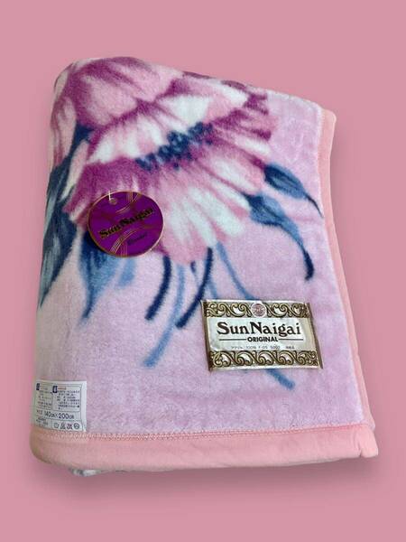 【新品未使用】毛布 シングル 花柄 ピンク 洗濯可 タグ付 日本製 寝具 140㎝ 200㎝ 