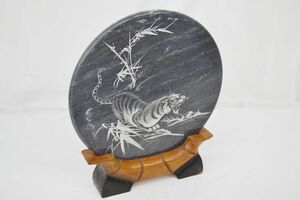 * direct pickup limitation *1 jpy ~ China fine art round marble partitioning screen ornament . stone board sculpture carving thing antique collection work of art (807 0522Y4)