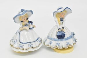 (814S 0528M9) 1 jpy ~ rotary music box 2 point set ceramics doll West girl interior ornament objet d'art antique [ operation verification settled ]