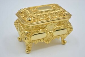 (1S 0503Y40)1 jpy ~veru rhinoceros yu antique music box gem box case made in Japan Gold [ operation verification settled ]