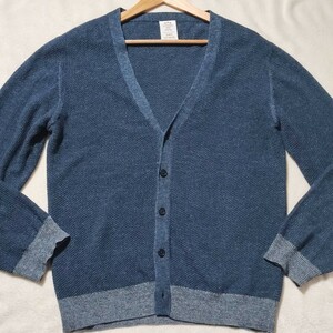  beautiful goods L size Ships premium linenSHIPS cardigan feather woven knitted summer flax cotton cotton navy blue men's large size comfortable * spring summer 
