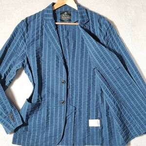  beautiful goods L corresponding United Arrows sia soccer UNITED ARROWS tailored jacket Anne navy blue futoshi stripe stretch large size spring summer 