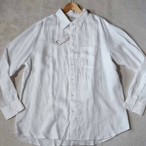 新品タグ付き! 3XL! リネン100% ユニクロ UNIQLO シャツ 長袖 麻 ホワイト 白無地 メンズ 大きいサイズ 春 夏 秋 冬 爽やか 男女OK 希少 4L