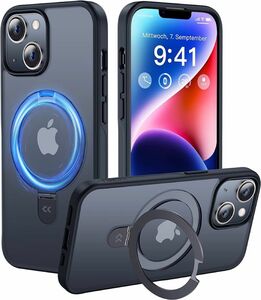 iPhone15 対応　スマートフォンケース　スマホケース　ブラック スタンド Magsafe 耐衝撃 ストラップホール付