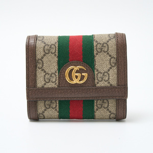 GUCCI グッチ 〔オフィディア〕三つ折り ウォレット 523174 コンパクト ミニ財布 GGスプリーム×レザー ウェブストライプ×ベージュ