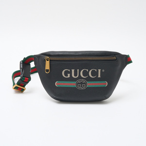 GUCCI グッチ プリント レザー スモール ベルトバッグ 527792 ボディバッグ レザー×キャンバス ブラック×ウェブストライプ×ゴールド