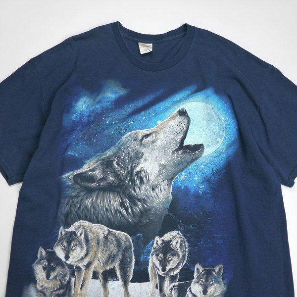 00s GILDAN XL オールド オオカミ ウルフ ムーン アニマル プリント アート Tシャツ 狼 月 ビッグサイズ ビッグプリント ビンテージ 古着