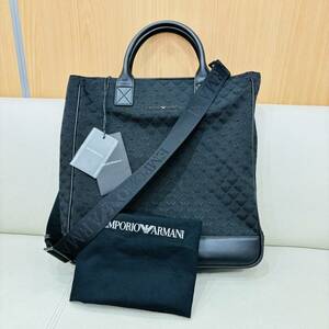 極美品 EMPORIO ARMANI エンポリオ アルマーニ 2way トート ハンド 肩掛け ショルダー バック ブラック 黒色 イーグルロゴ柄 1809