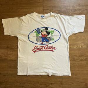 90s disney ミッキー　tシャツ シングルステッチ ワールド mickey 青パン