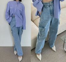 美品 The Frankie Shop フランキーショップ KAI CARGO DENIM PANTS WORN WASH デニム カーゴパンツ M_画像3