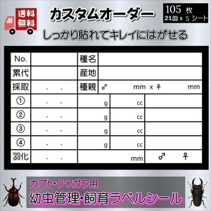 【カット済】幼虫管理・飼育ラベルシール 5シート　カスタムラベル　カブトムシ　クワガタ　菌糸ボトル、ケース用【カブクワ】