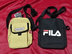 条件付き送料無料▲　Dickies ディッキーズ FILA フィラ ミニショルダーバッグ　小型 小物スマホ整理ポーチバッグ 2個セット　未使用 美品