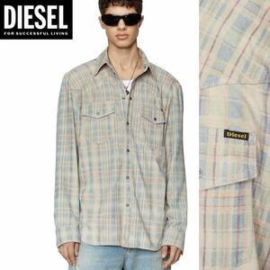  new goods unused tag attaching * regular price 107,800 jpy DIESEL diesel men's M size fine quality ram leather check design shirt water print 05