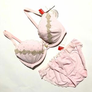 【AMO’S STYLE】《入浴剤1袋付き》限定コラボ品　矢野未希子さんコラボ　ピンクのブラ・ショーツ　E75・Mサイズ♪