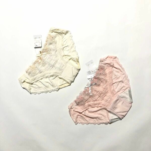 【Risa Magli】可愛いお花の刺繍　アイボリー・ピンク　サニタリーショーツ　2枚セット　Lサイズ♪