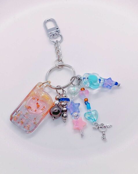 カップル キーホルダー じゃらじゃら ハンドメイド シルバー y2k風 レジン お揃い