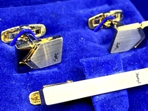 【即決】 Yves Saint Laurent イブサンローラン YSL メンズアクセサリー タイバー&カフス セット カフス ネクタイバー ケース付 コンビ_画像7