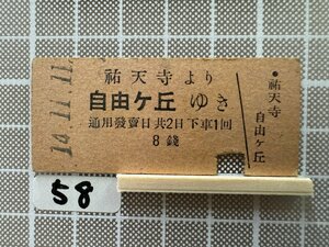 Ka58.【鉄道 硬券 乗車券】 祐天寺 自由ヶ丘