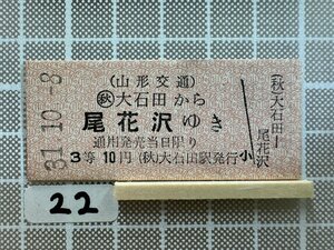 Ma22.[ hard ticket railroad passenger ticket ] Yamagata traffic large stone rice field tail flower .