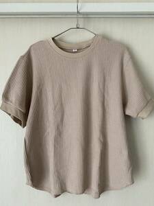 ユニクロ uniplo クルーネック半袖サーマルTシャツ　ワッフルハーフスリーブTシャツ　Lサイズ　ベージュ　レディース